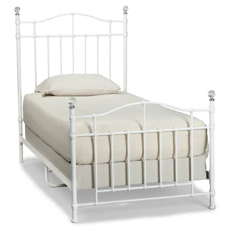Twin Complete White Metal Bed with Ball Finials & Rails